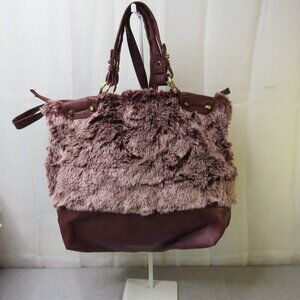 Purse Bag Adult Size Red Faux Fur Faux Leather Brass Zippers Western Boho Good